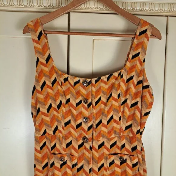 Urban Outfitters Women's Fall Chevron Stripe Corduroy Bib Overalls Sz Large-Flaw - Picture 2 of 16